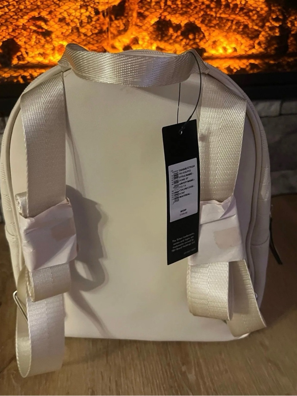 Tahari Cream Textured Check Backpack - Picture 2 of 4
